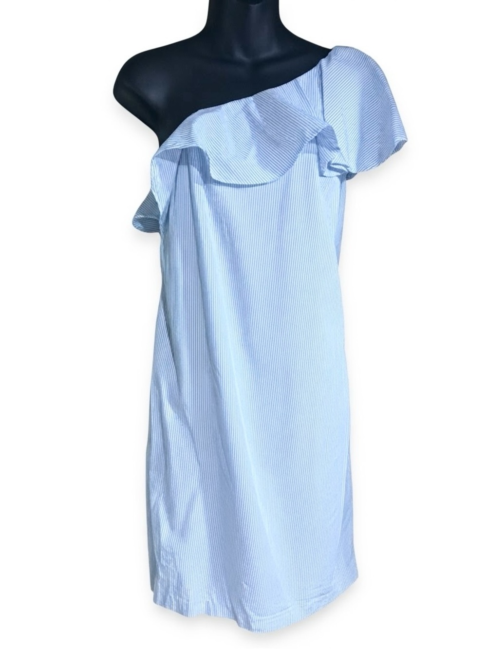 Donna Morgan One-Shoulder Striped Ruffle Dress 8 6